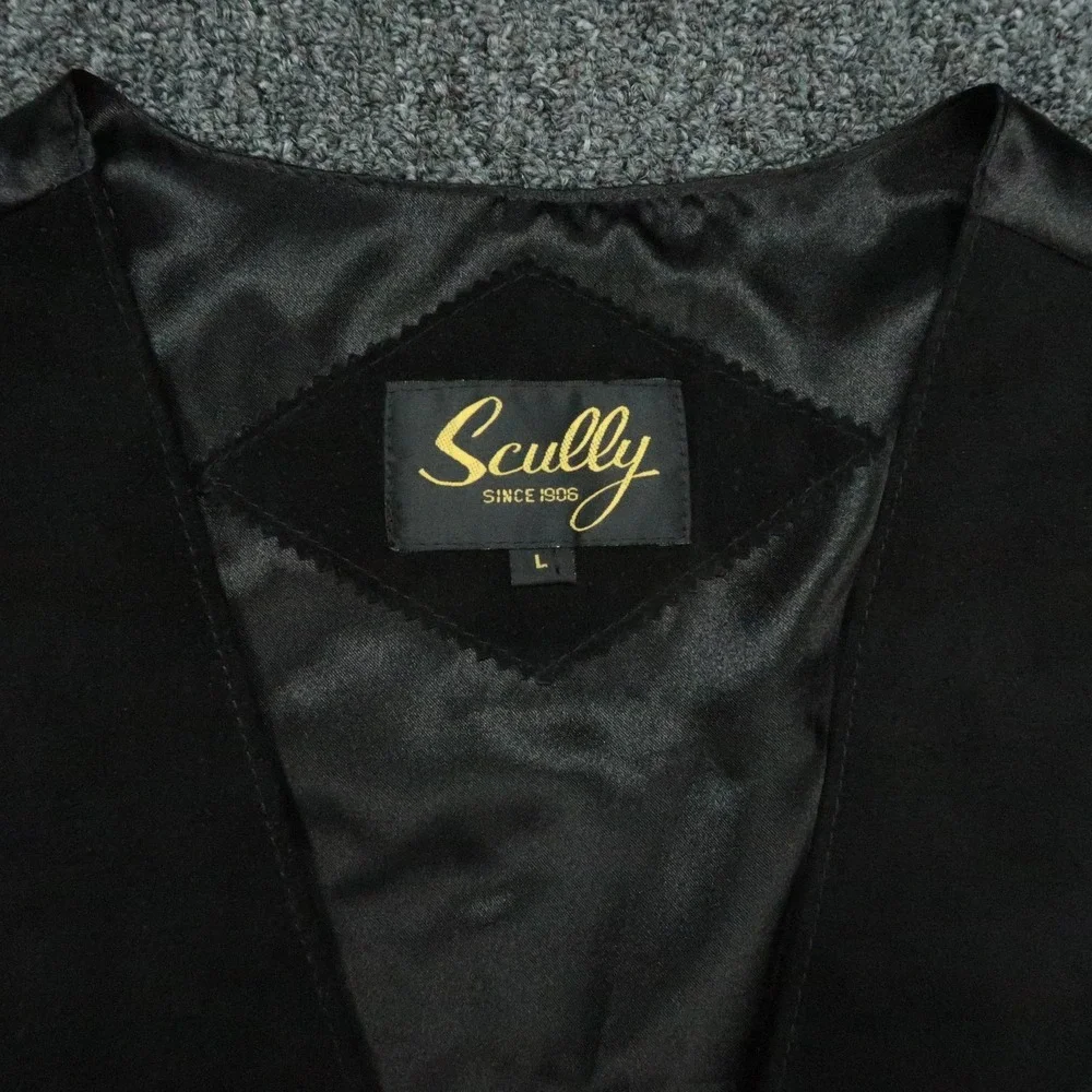 Scully Vest Mens Large Black Suede Leather Lined Western V Neck Snap